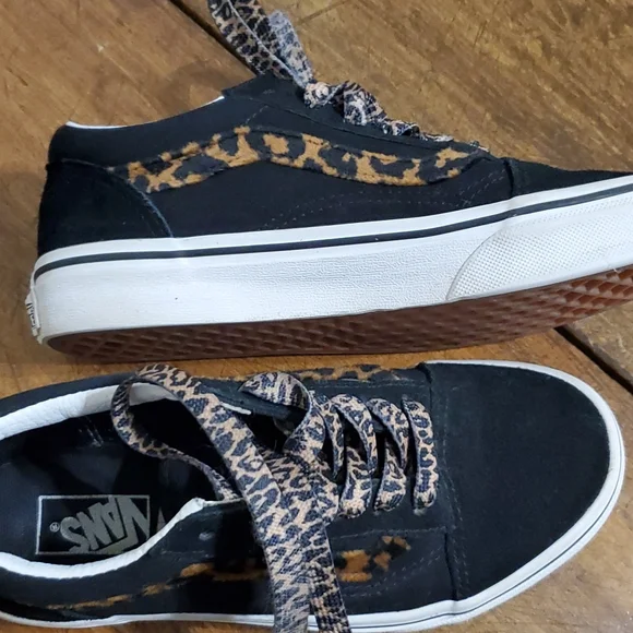 Vans Child Old Skool Black Leopard Fur Skate Shoe - Picture 11 of 13